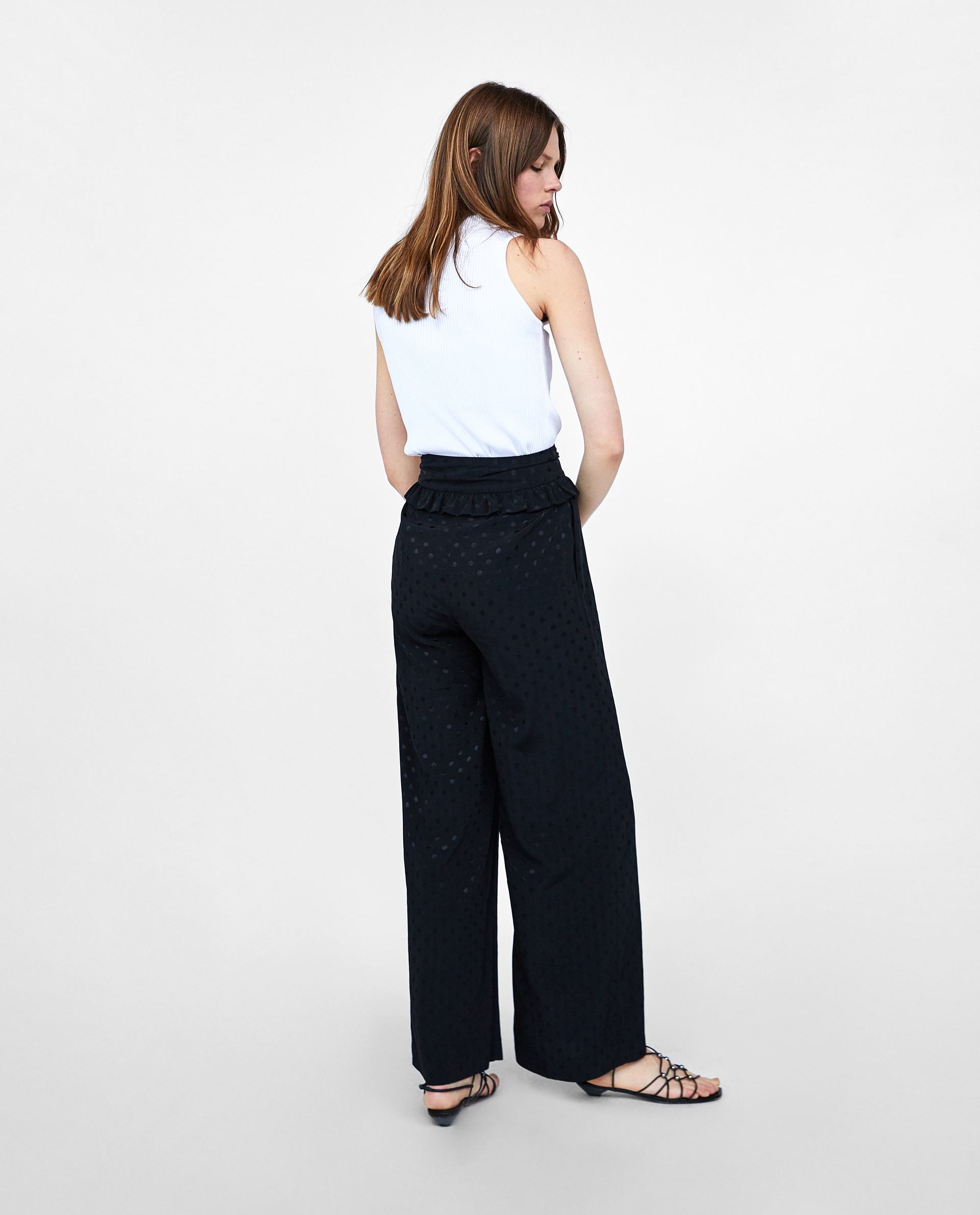 Frilled jacquard trousers