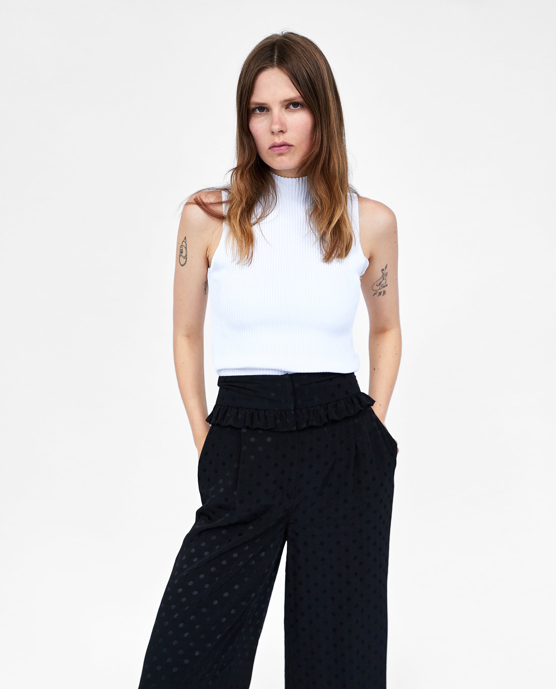 Frilled jacquard trousers1