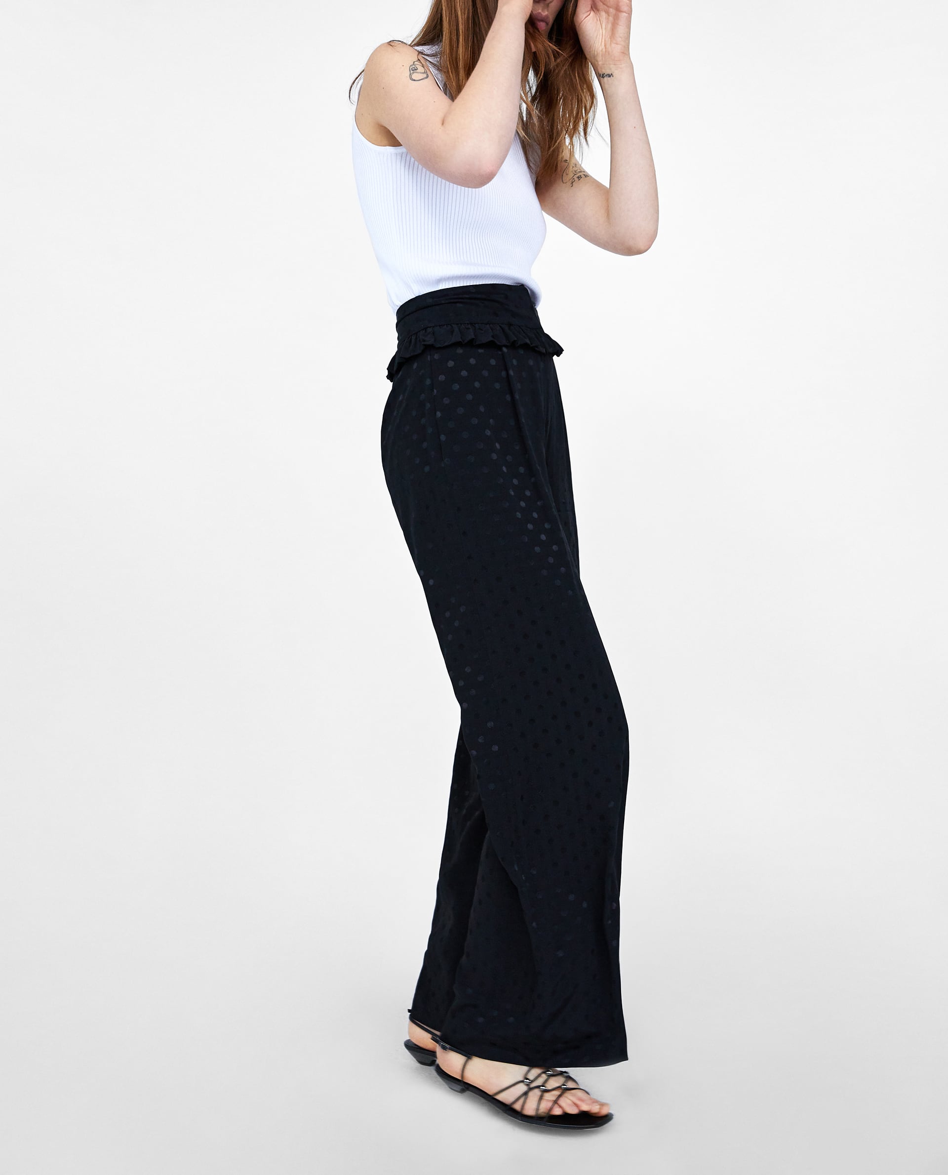 Frilled jacquard trousers2