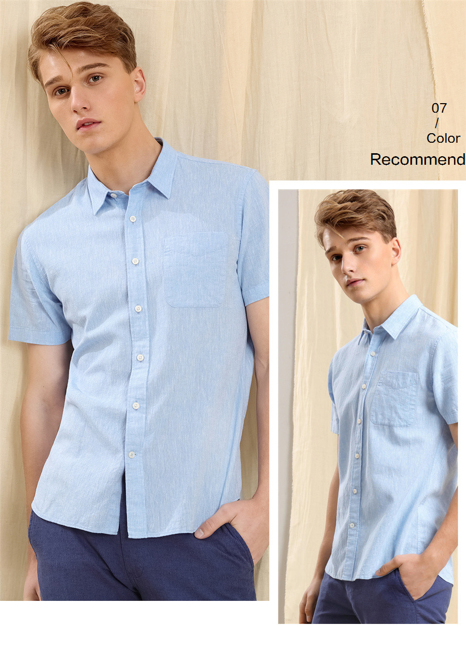 Linen-cotton short sleeve single pocket shirt1