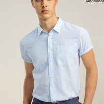 Linen-cotton short sleeve single pocket shirt4
