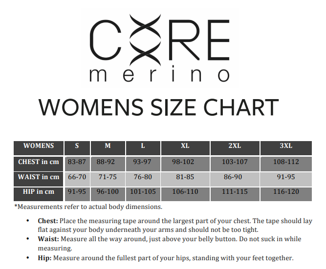 Core Merino Size Chart ktmart.vn
