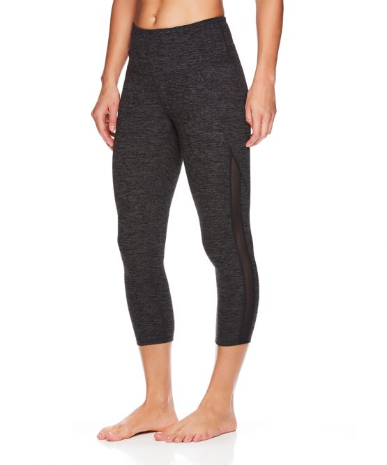Gaiam Black and Grey Heather Athena HighWaist Capri Leggings Women S