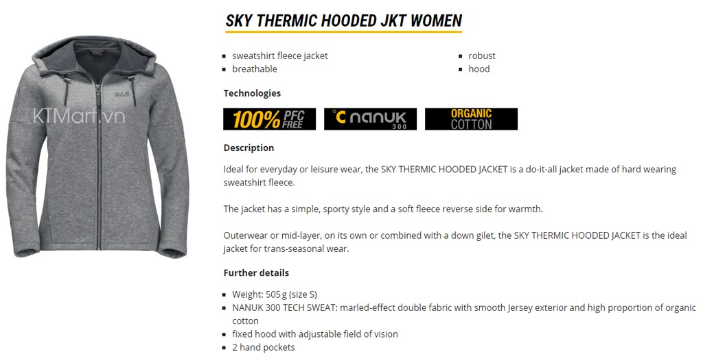 Jack Wolfskin Sky Thermic Hooded JKT Women 1706651 Jack Wolfskin ktmart 4