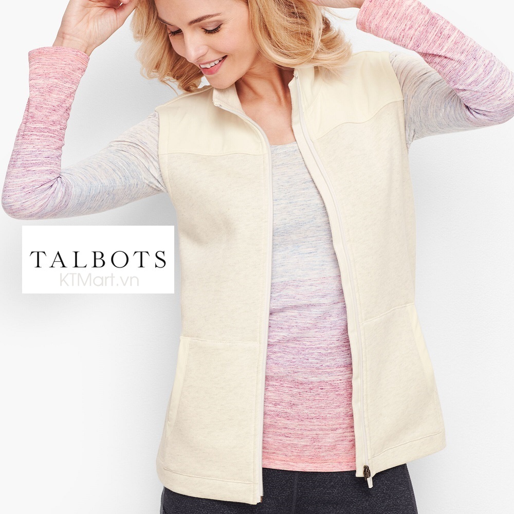 Áo khoác gillet T by Talbots Woven Trim Fleece Vest size Sp, Mp, P