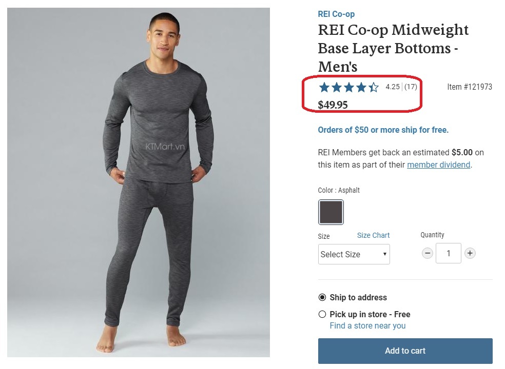 Quần giữ nhiệt REI Coop Midweight Base Layer Bottoms 121973 size M