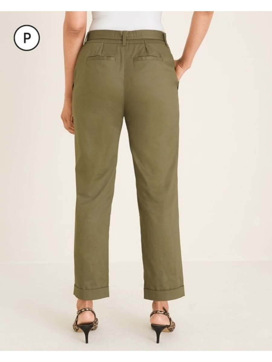 Chico’s Petite Belted Utility Ankle Pants, Rustic Olive, Black1