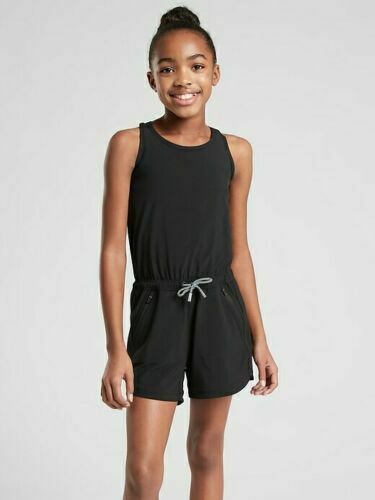 Athleta Girl 567286 Black All In On The Go Shorts Romper size 8/10