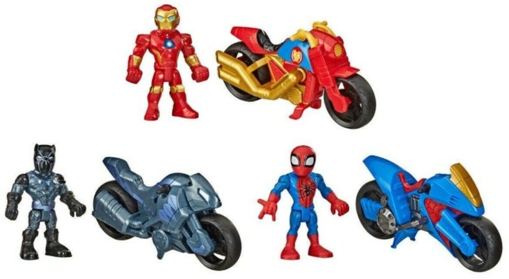 Hasbro Marvel Super Hero Adventure 3 Pack Motorcycles Iron Man Black Panther Spiderman
