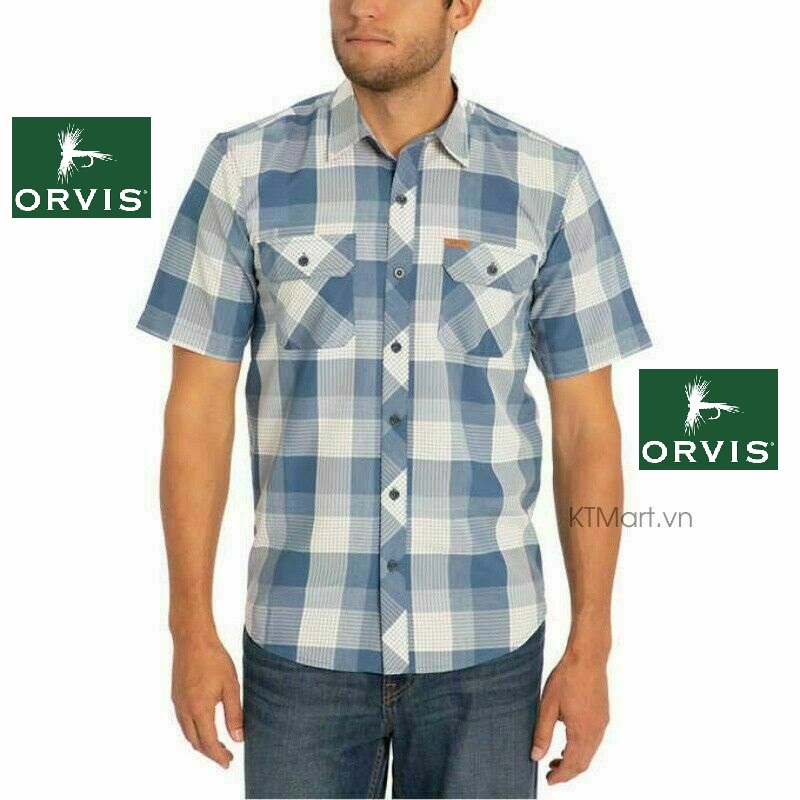 Áo sơ mi Orvis Men’s Blue Check Short Sleeve Woven Tech Shirt 1369167