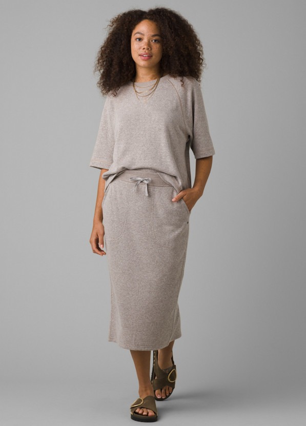 Prana w31213010 Cozy Up Midi Skirt Oatmeal Heather size XS2