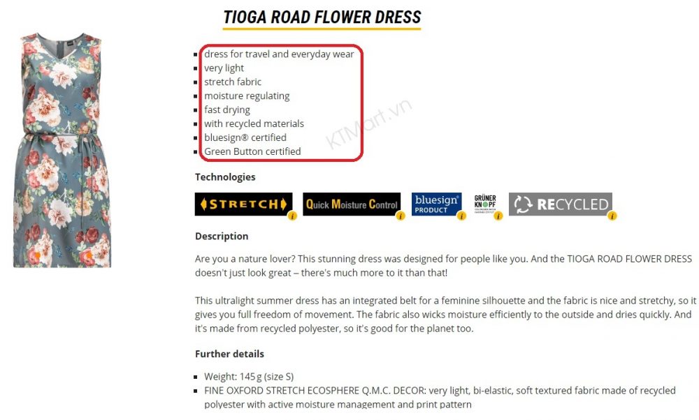 Jack Wolfskin Tioga Road Flower Dress 1507481 ktmart 4