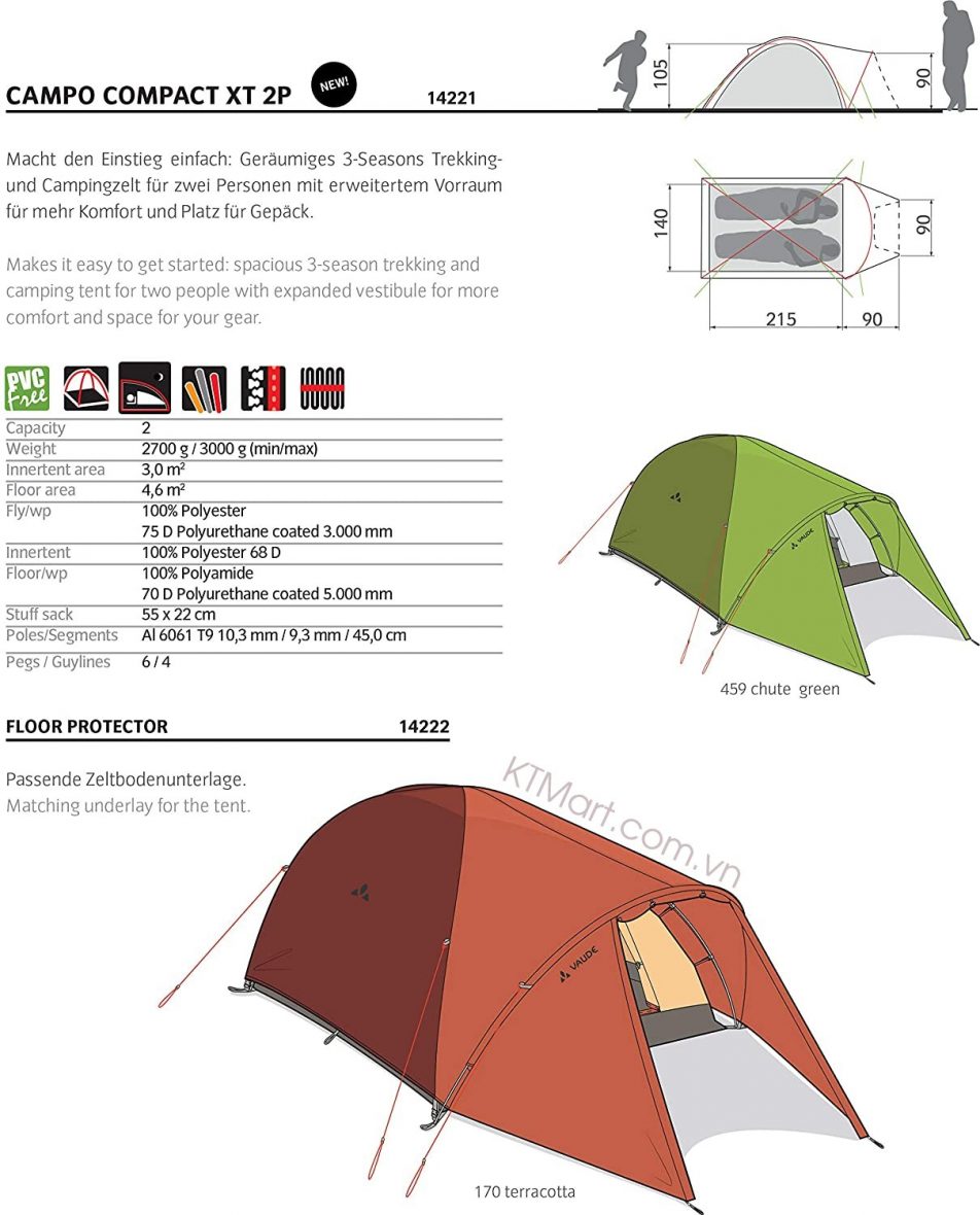 Vaude Campo Compact XT 2 Persons Camping Tent 14221 ktmart 8