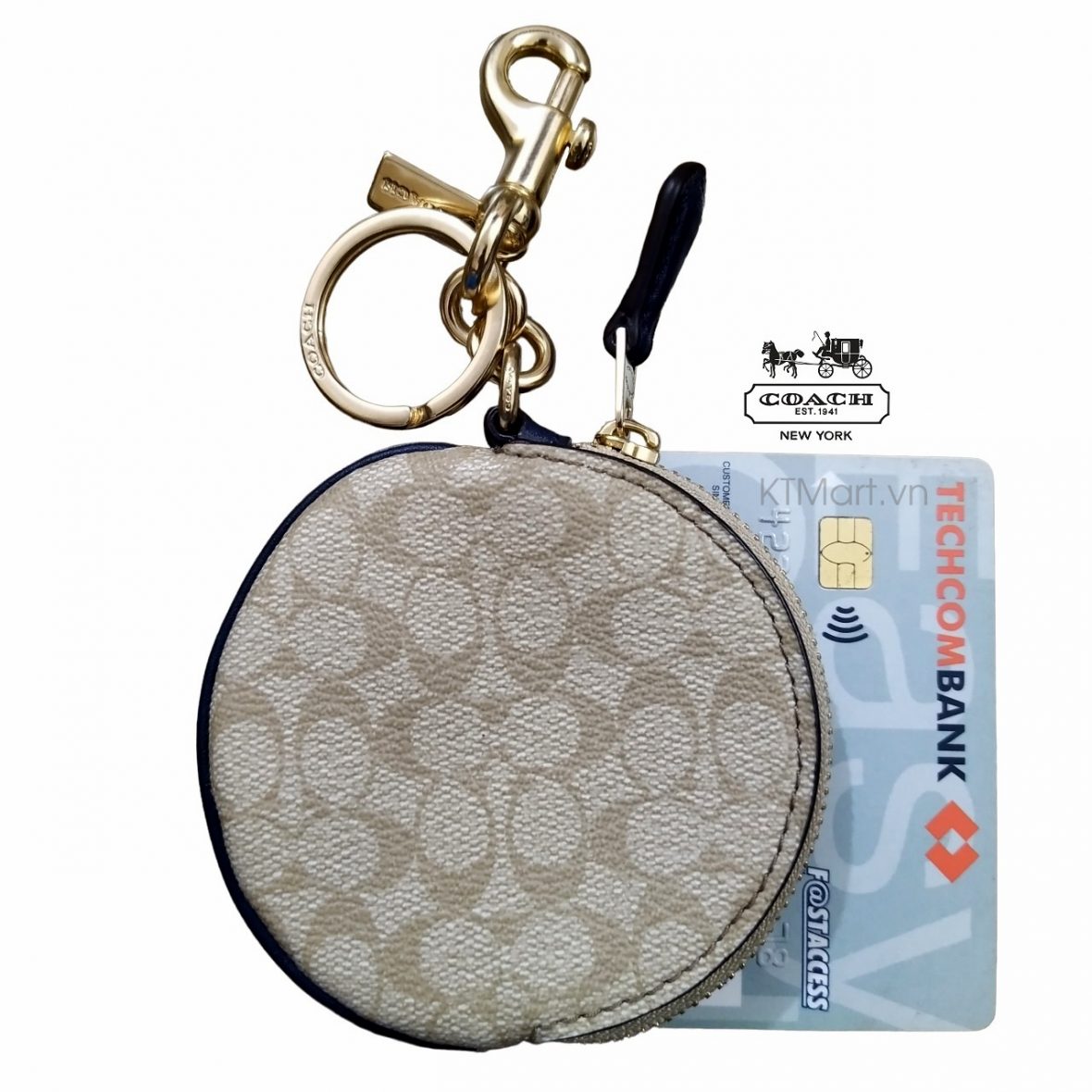 Coach Circular Coin Pouch Bag Charm In Signature Canvas 89987