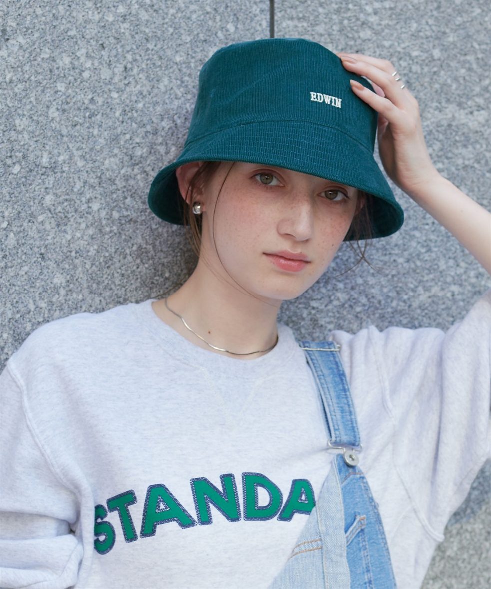 Mũ nhung EDWIN Corduroy Embroidered Bucket Unisex Hat size 58cm